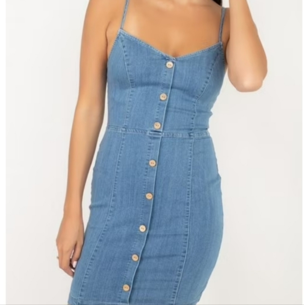 Love By Chesley Women Sleeveless Button Down Denim Mini Dress Size 2X